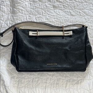Michael Kors Black Leather Shoulder Bag with Cream Accents